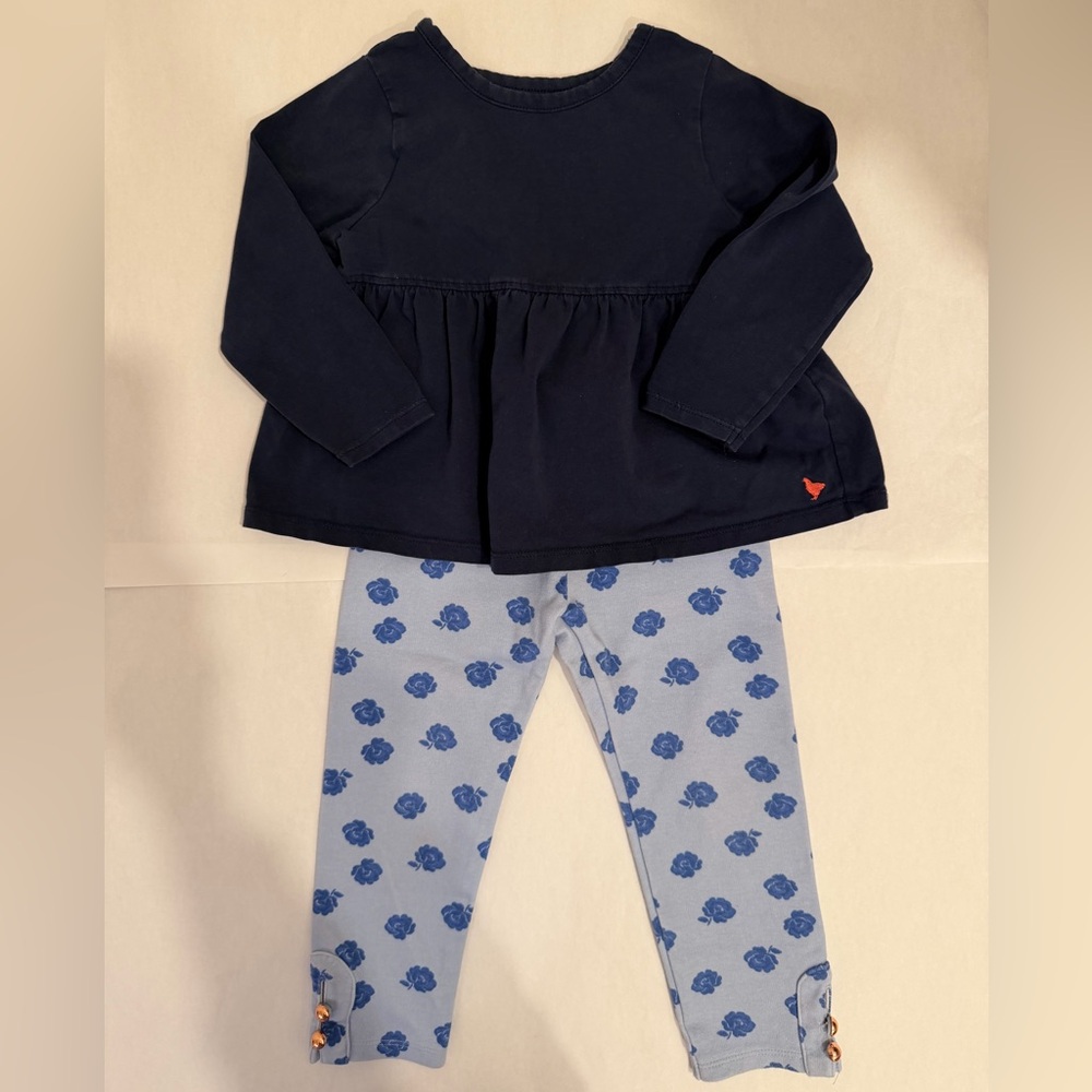Pink Chicken Navy Top and Janie & Jack Blue Floral Leggings Set